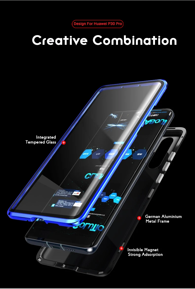 Двухсторонний стеклянный прозрачный Магнитный чехол для huawei P30 Lite светильник Pro P 30 чехол s 360 ° Защитный металлический бампер Магнитный чехол