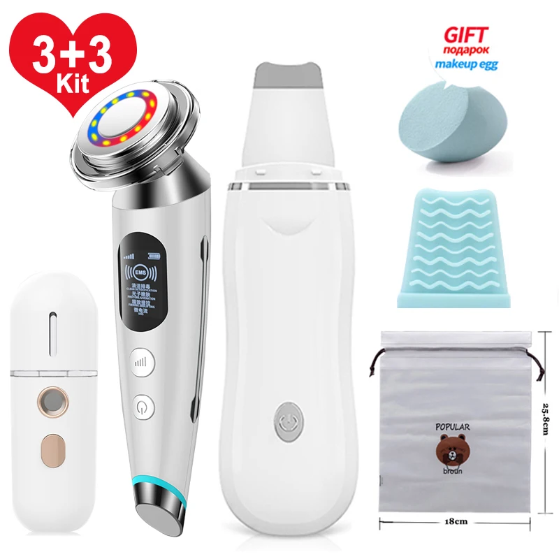 Ультра звуковой скруббер массажер для лица удаления угрей 3 + комплекта