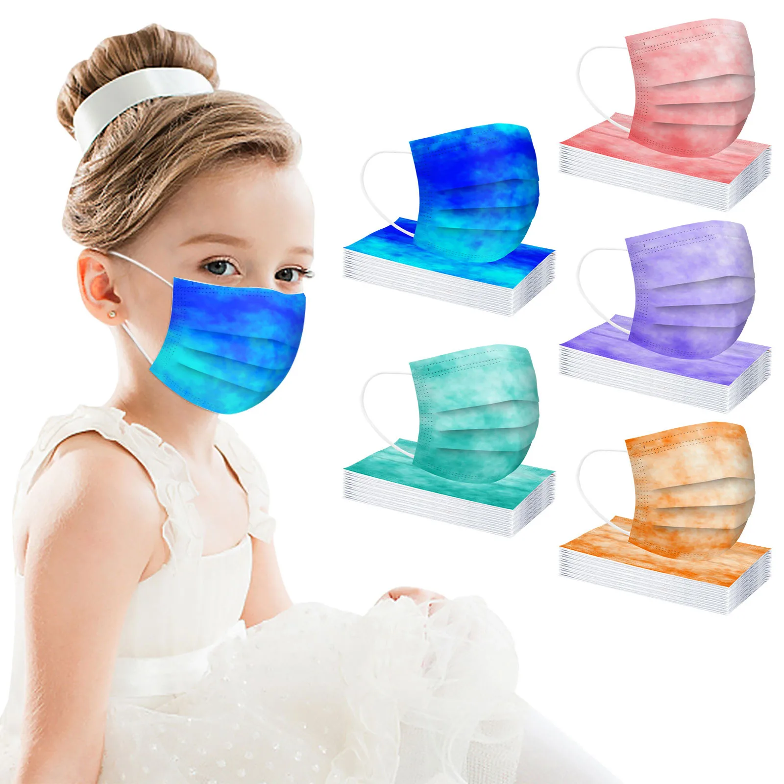 

Child Tie-dye Gradient Printed Three-layer Dust-proof Disposable Mask Mascarillas Health Care Breathable Face Mask Cover
