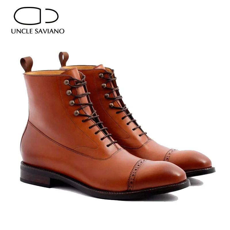 Ботинки мужские зимние из натуральной кожи со шнуровкой с вельветовым покрытием