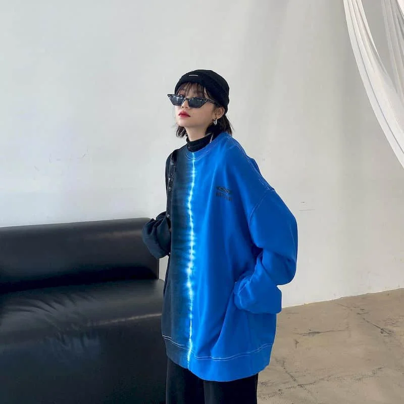 

Свитшот контрастных цветов, весенне-осенний Топ бойфренда в американском стиле, Топ оверсайз свободного кроя с окраской, яркие цветные махр...