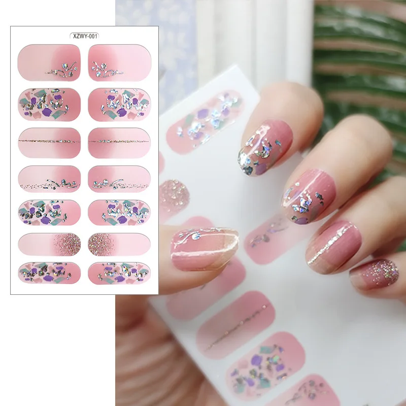 

3D nail art sticker gold silver gilding lines glitter powder effect flowers sheel flakes diamond back glue nail patch FW116