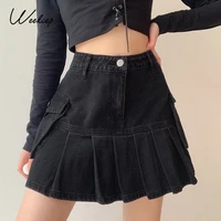 weekeep black pleated skirts women denim skirt new aesthetic streetwear ruffle mini sexy skirts harajuku elegant 2021 bottom 90s