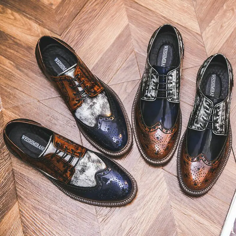 

Men Mixed Colors Fashion Dress Leather Shoes Lace-Up Wedding Party Shoes Mens Brogue Business Office Oxfords Flats 789
