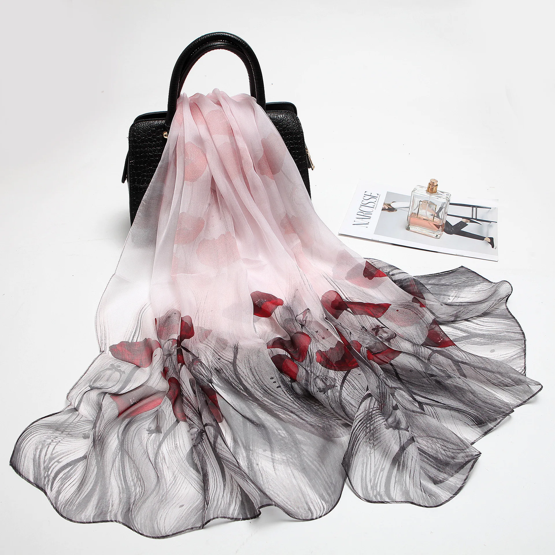 

Spring Summer Scarf Female Flower Scarf Travel Sunscreen Shawl Imitation Silk Beach Towel