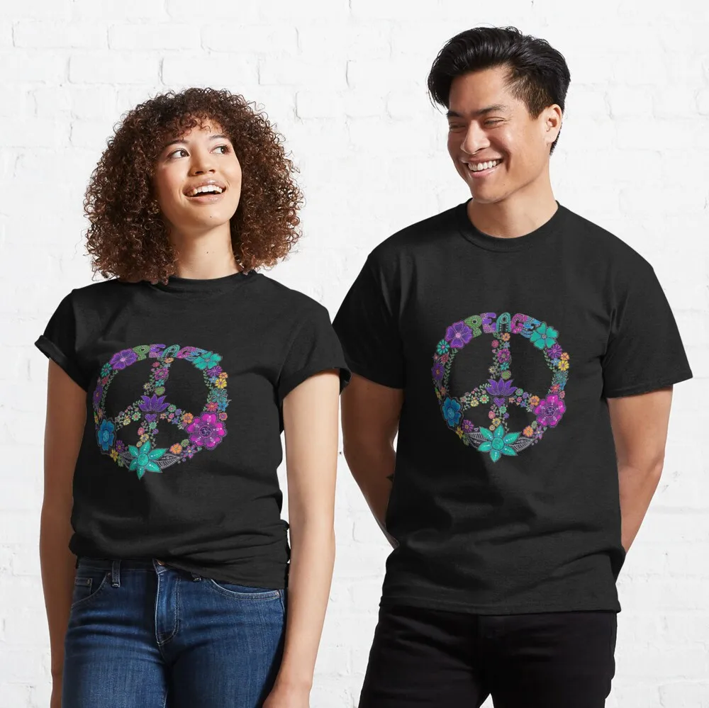 

Tops T Shirt Women Flower Peace Sign Classic T-Shirt