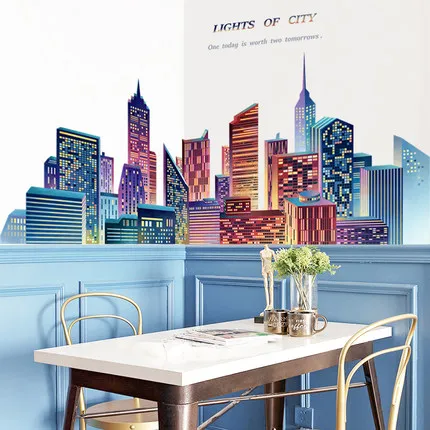 

184*91CM Bustling City Wall Sticker Modern Building Living Room Decoration Bedroom Accessories TV Wall Decals Corridor Waistline