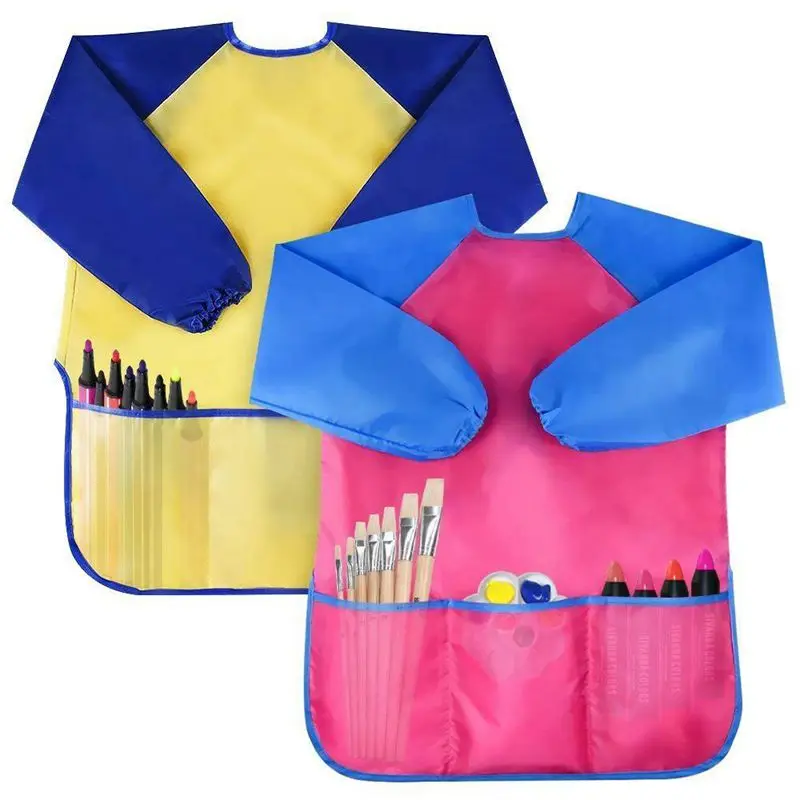 

New Pack of 2 Kids Art Smocks, Children Waterproof Artist Painting Aprons Long Sleeve with 3 Pockets for Age 2-6 Years