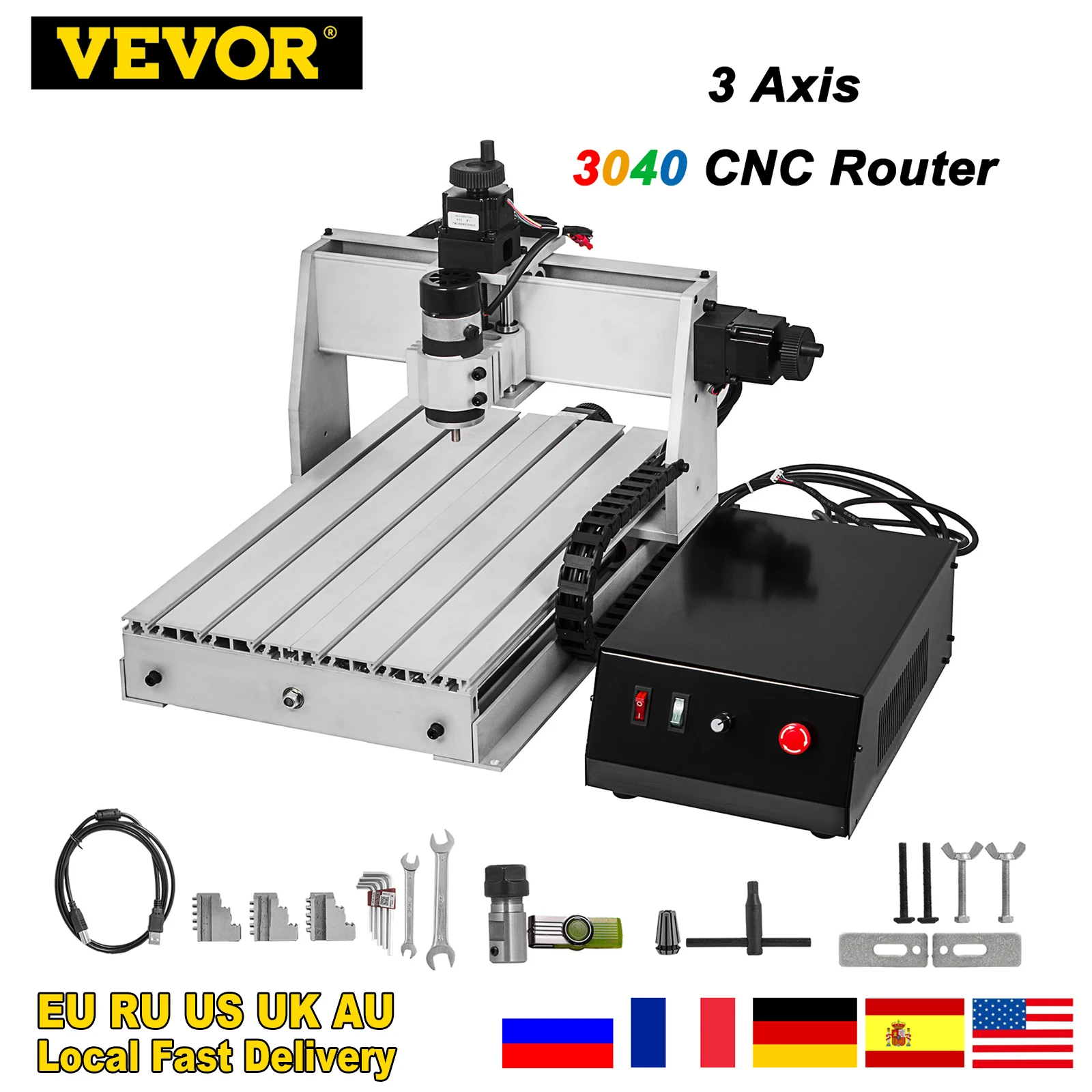 

VEVOR 3/4 Axis 3040 CNC Router Engraver USB Port ER11 500W Cutter Engraving Milling Machine for Woodworking Machinery DIY Craft
