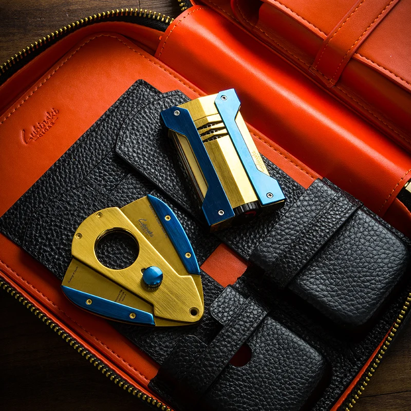 LUBINSKI натуральная кожа сигарная Зажигалка W/пепельница для сигарет и сигар набор