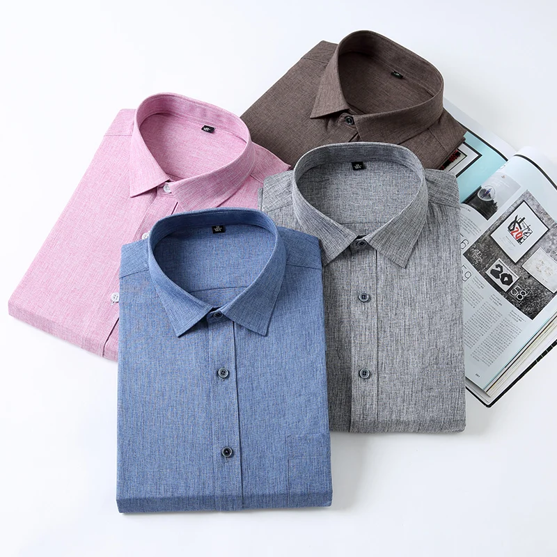Мужская Базовая рубашка с одним карманом розовая или серая однотонная