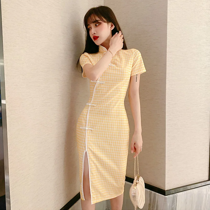 

Summer Elegance Retro Retro Plaid Mid-Length High Waist Trendy Dress