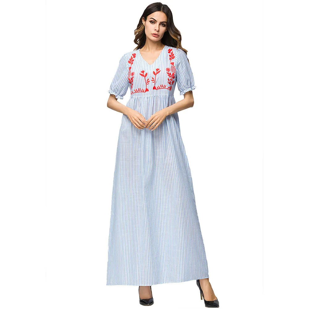 Платье-кафтан модное простое Абая турецкий этнический стиль осень вышивка