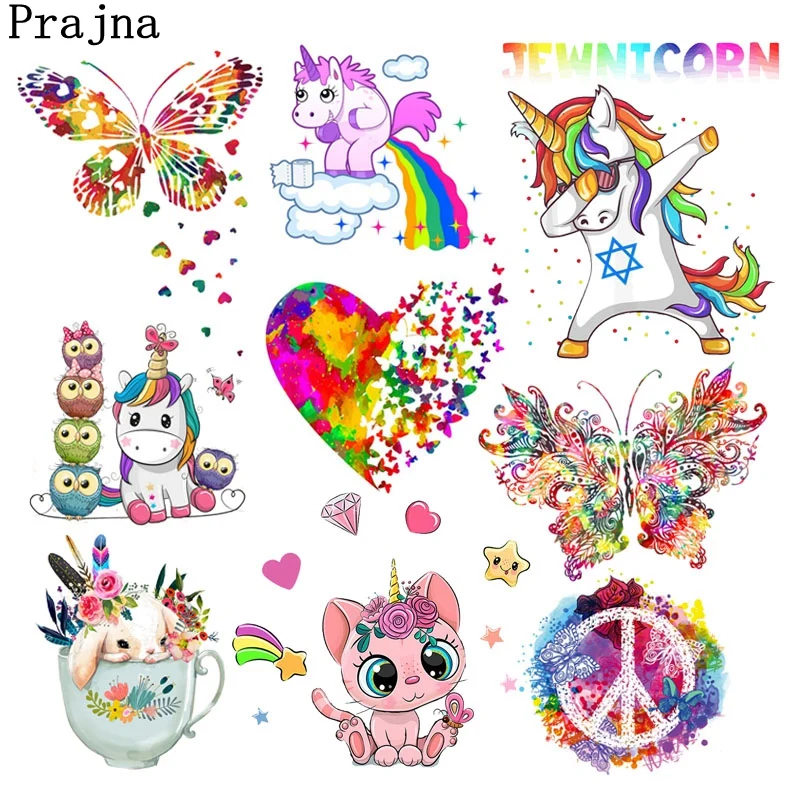 

Rainbow Unicorn Applique Iron-On Transfers For Clothing Colorful Butterfly Thermal Heat Transfer Vinyl Patches On Kids Clothes