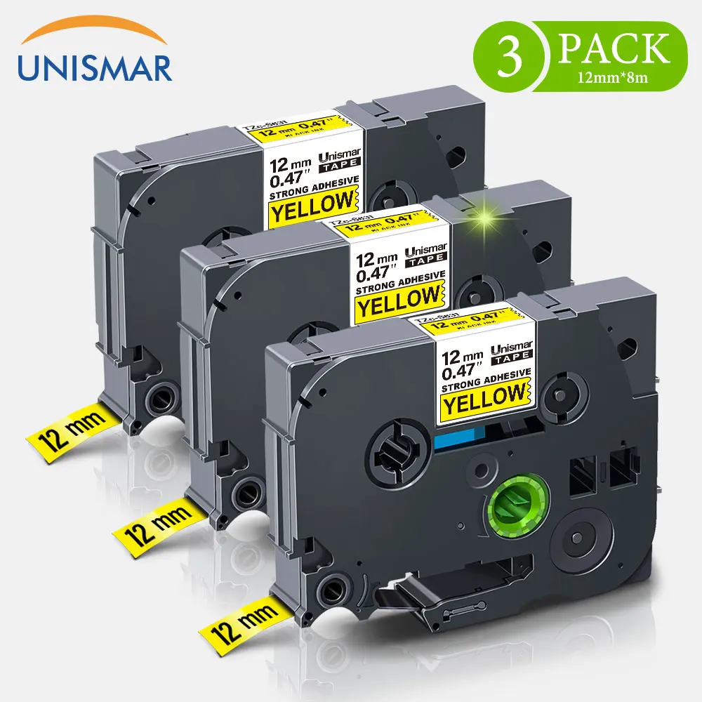 

Unismar 4PK TZe-S631 TZe S631 tzS631Label Maker Black on Yellow 8m for Brother PTouch PT-H108GT PTH107B PT-D600VP PT-D450 E500VP