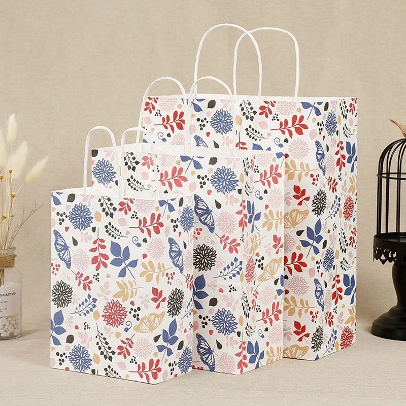 

30pcs/lot Small Romantic Floral Paper Bag Floral Gift Bag Kraft Tote Bag