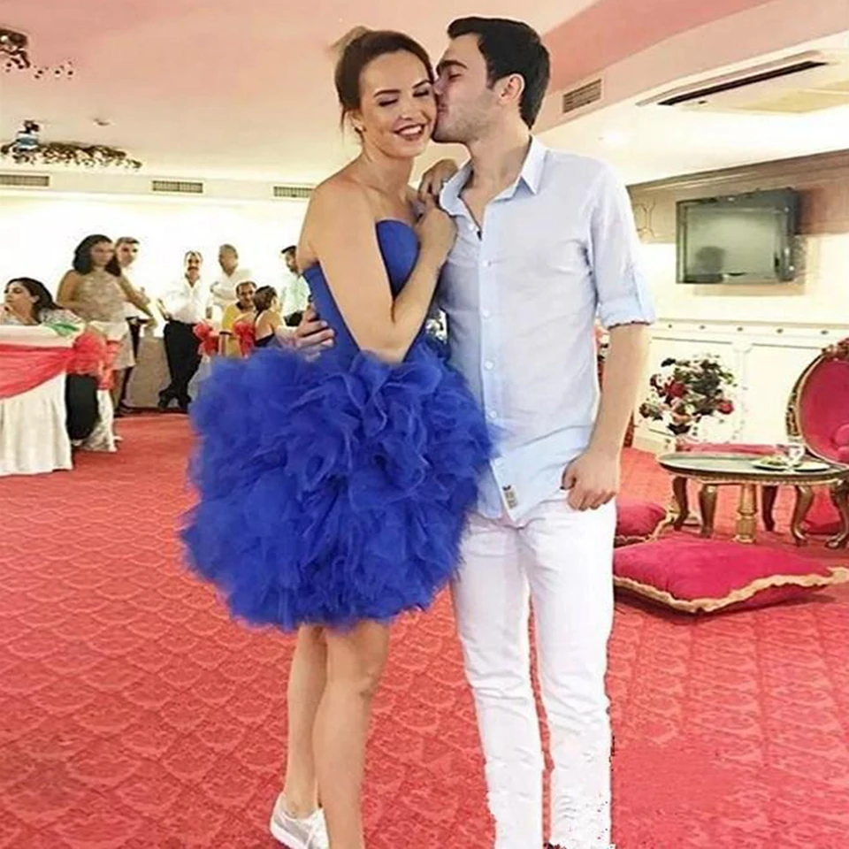 Royal Blue Short Prom Dresses For Mother And Daughter Formal Party Night Evening Gowns 2020 Elegant Tulle Ruffles Vestido Fiesta