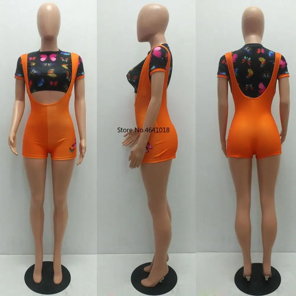Летний женский костюм 2020 блузка с короткими рукавами и принтом бабочки + шорты