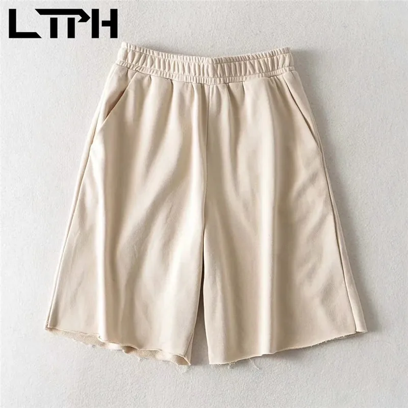 

LTPH ins simple style loose Burrs Short Pants solid color all-match gym clothing shorts women high waist 2021 Spring Summer New