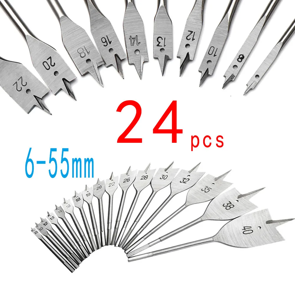 24/23pcs Flat Drill High-carbon Steel Wood Flat Drill Set Woodworking Spade Drill Bits Durable Woodworking Tool Sets