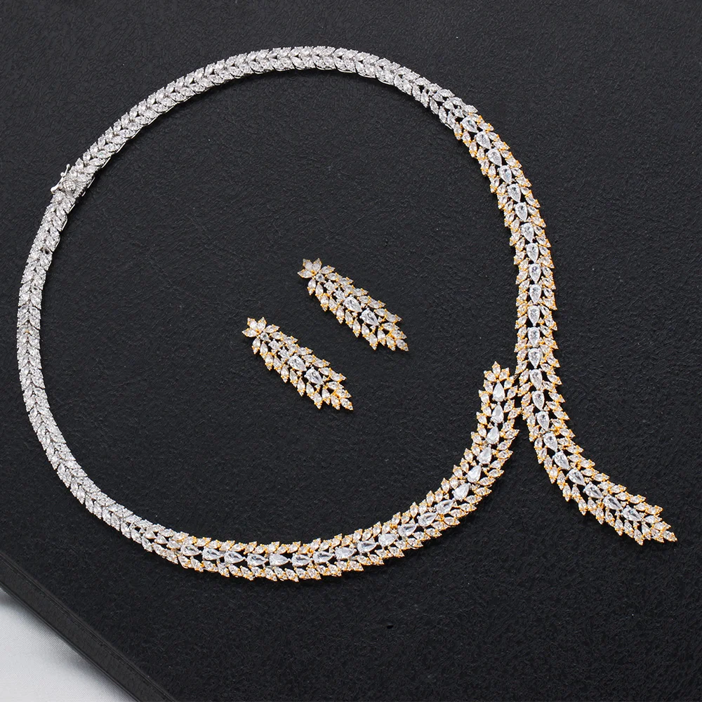 ????? 女性のための豪華なウェディングジュエリーセット,高品質のAAAキュービックジルコニアczネックレス,ゴールド,ドバイ,ブライダルセット,4個