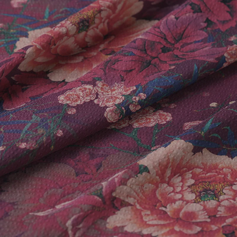 Пион цифровая печать 100% тяжелый шелк атласная ткань для женщин платье Cheongsam Gambiered