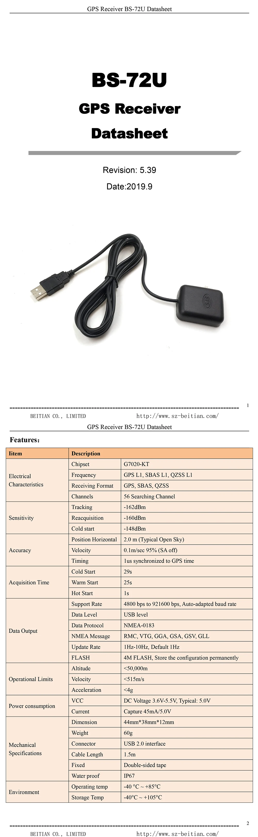 BEITIAN, gps-приемник, usb-драйвер, 4M FLASH, NMEA-0183 9600 бит/с, BS-72U, ноутбук, замена SIRF IV BU-353S4 VK-162
