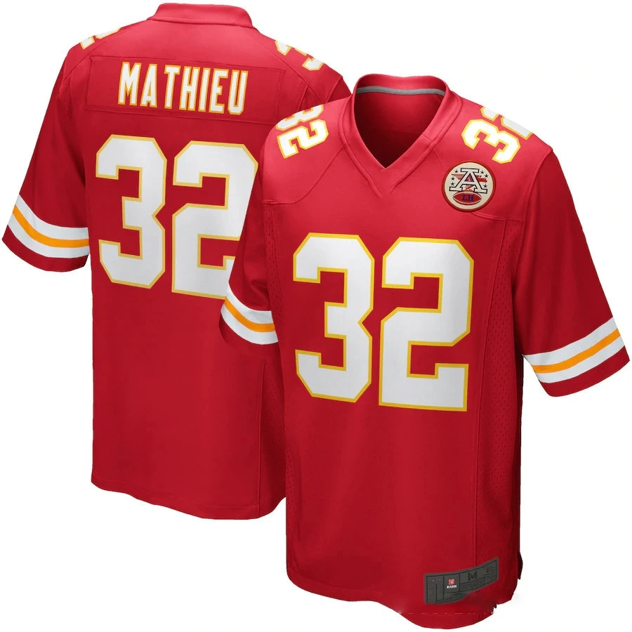

Bilok New Embroidery American Jersey 32# Tyrann Mathieu Fans Wear Men Women Kid Youth Football Kansas City Chiefs Rugby Jersey