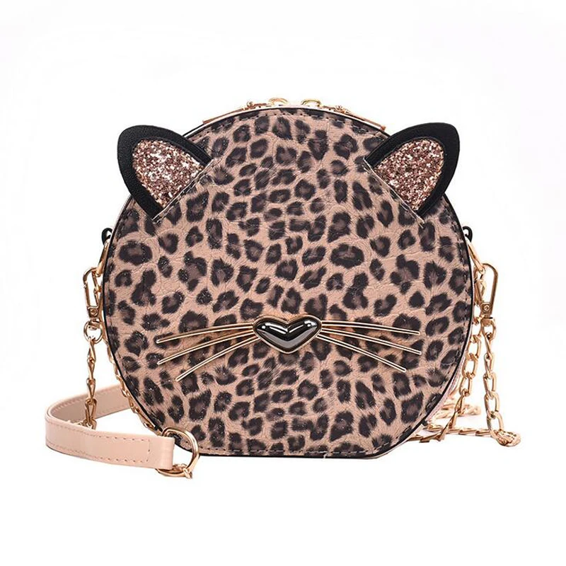 Женская круглая сумка в форме кошки с блестками милая Наплечная Сумочка мини для