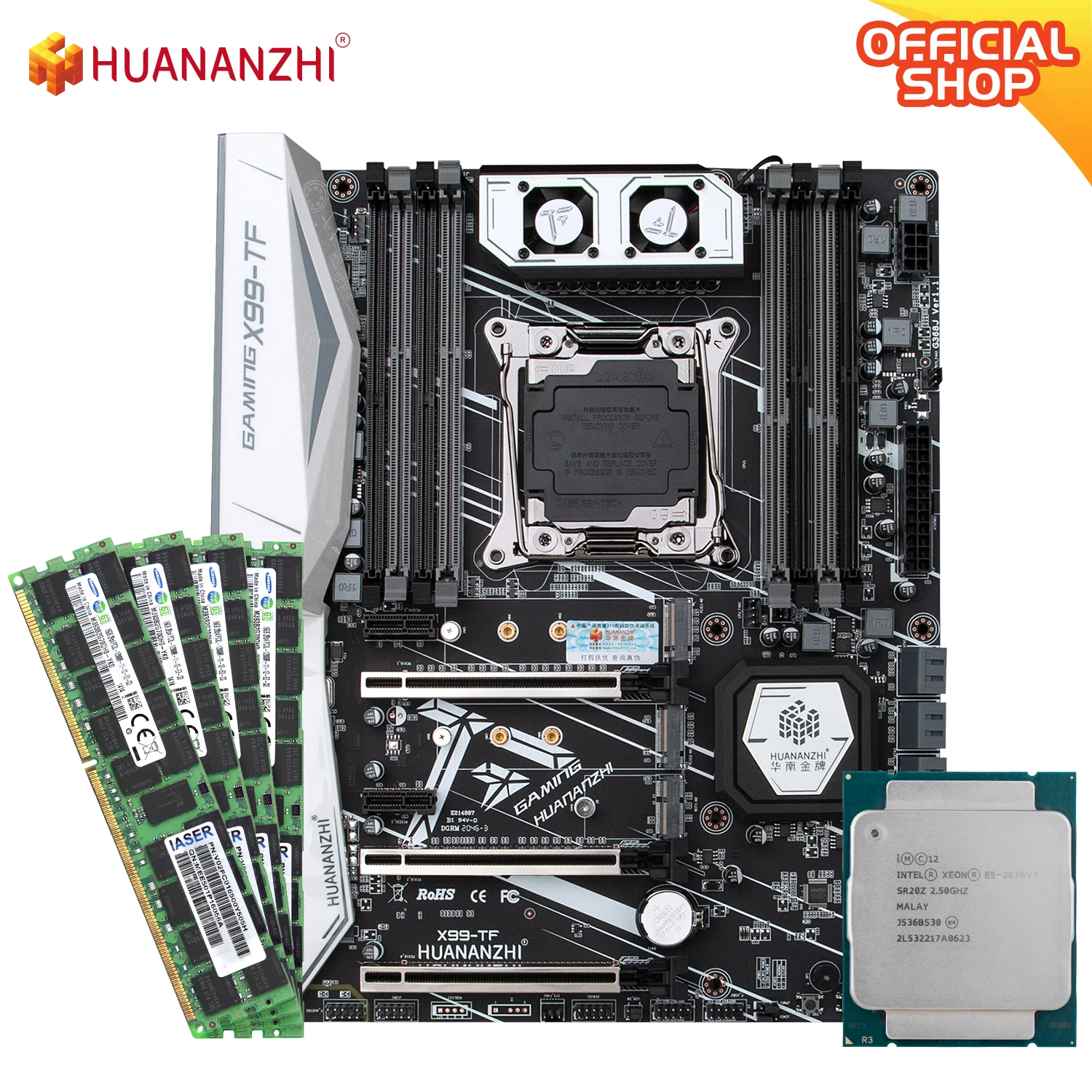 Bestellen HUANANZHI X99 TF X99 Motherboard Mit Intel XEON E5 2678 V3 Mit 4*16G DDR3 RECC Speicher Combo Kit Set NVME SATA 3,0 USB 3,0 ATX