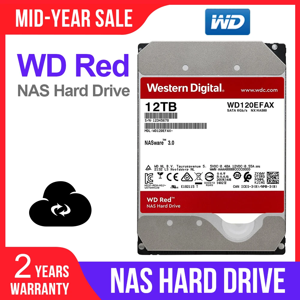 Внутренний жесткий диск WD Red 12 ТБ NAS класс 5400 об/мин SATA 6 Кэш память 256 Мб 3 5 &quot wd120emax|
