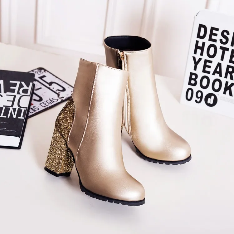 

Big Size 9 10 11-17 boots women shoes ankle boots for women ladies boots Sequined side zipper round head square heel