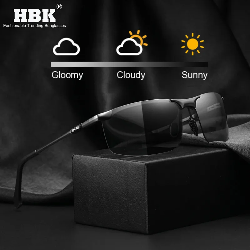 Солнцезащитные очки HBK Мужские поляризационные фотохромные прямоугольные умные