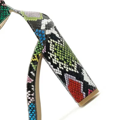 

Women Shoes Snake Pattern Open Toe Set Thick Heel Strap Ankle Strap 8cm Sexy Nightclub High Heel Sandals Summer Ladie Large Size