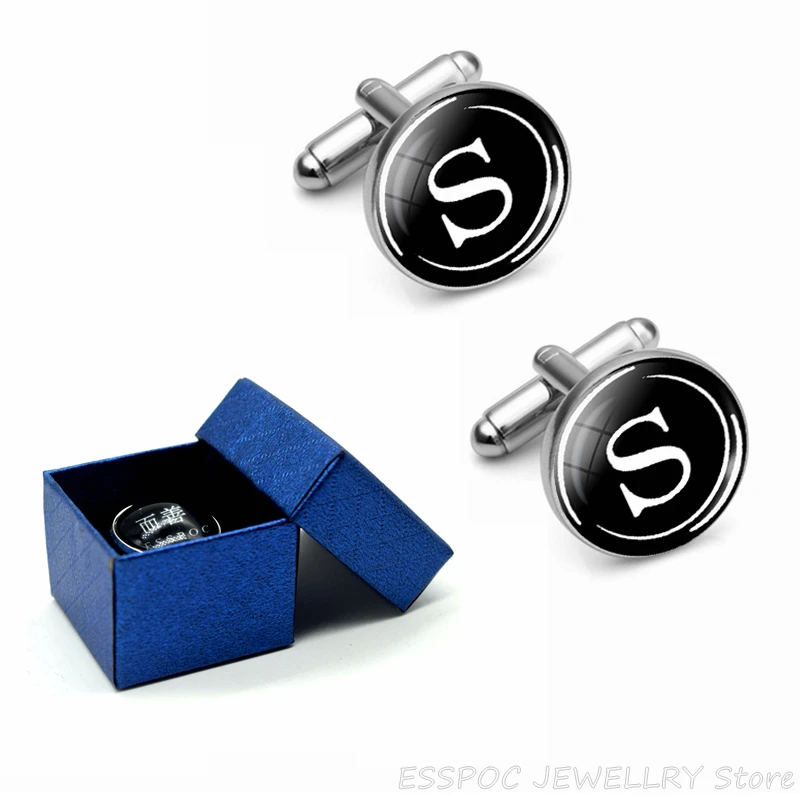 26 букв запонки костюмы рубашка письмо бижутерия со стеклянными кабошонами