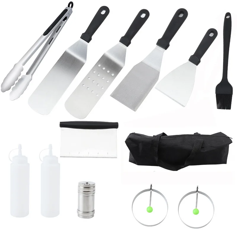 

13/17pcs Stainless Steel Barbecue Tool Set Grill Griddle Spatula Scraper Combination Kitchen Gadget Outdoor Cooking Accessories
