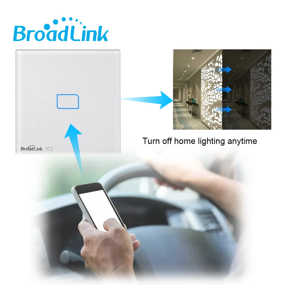 Настенный сенсорный выключатель Broadlink TC2 1/2/3 Gang UK 433 МГц беспроводное управление