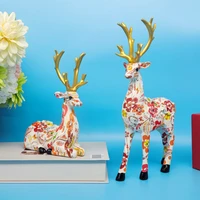 resin reindeer statue color graffiti sculptures home desktop cabinet ornaments decor collectible christmas deer figurine 2 packs