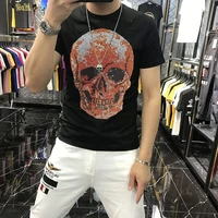 Mens Summer Comfortable High Quality Hip-Hop Slim Brand Solid Color T-Shirt Personality Handsome Hot Diamond Short Sleeve
