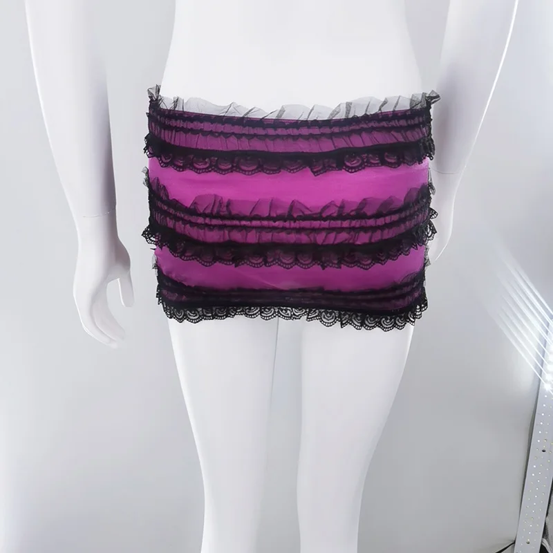 2021 дешевая фиолетовая атласная и Черная кружевная Лоскутная юбка с оборками