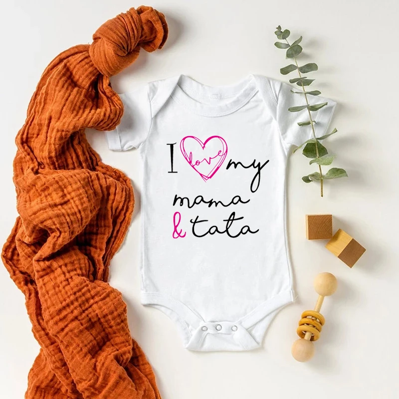 

Боди детское хлопковое с коротким рукавом и надписью «I Love My Mama & Tata»