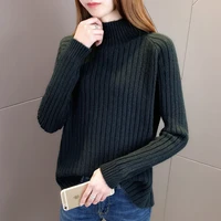 womens half high collar thick sweater autumn winter 2022 long sleeve solid color sweater korean style casual sweater for women