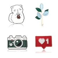cartoon creative fun camera plant cat enamel brooch red heart pin alloy badge clothes bag accessories jewelry gift