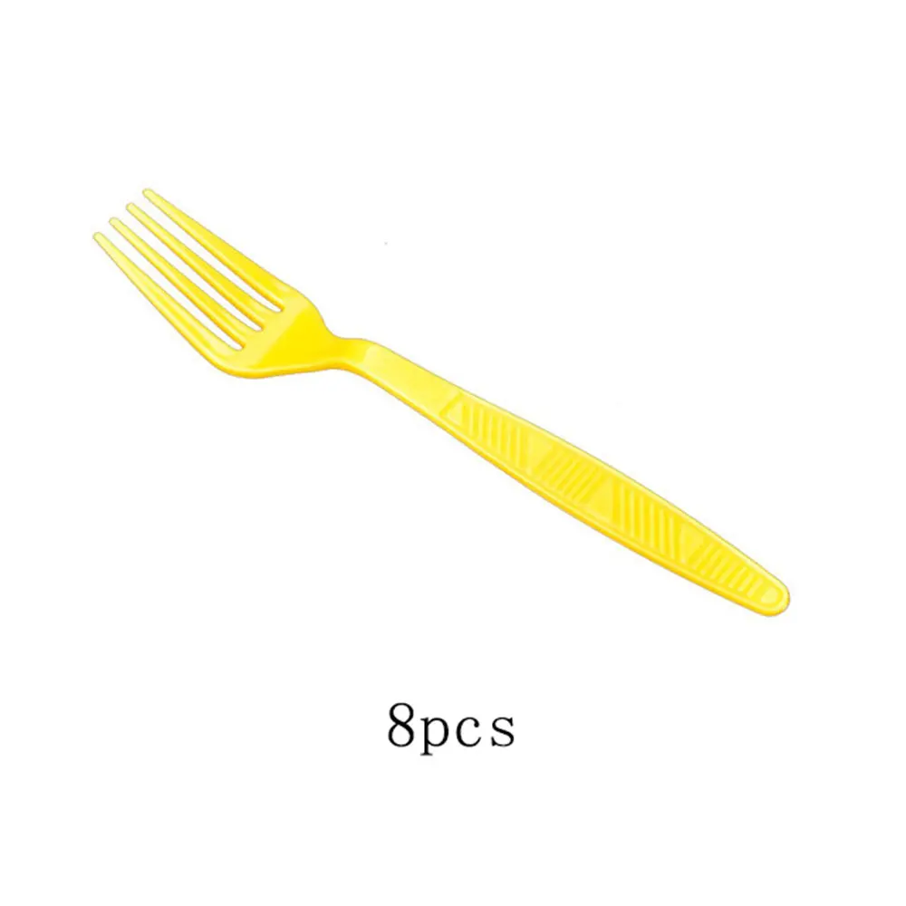fork 8pcs Радуга Тема набор столовых приборов творческие столовые приборы разноцветная бумага тарелка Тема дня рождения вечерние день рождения - Цвет: fork 8pcs