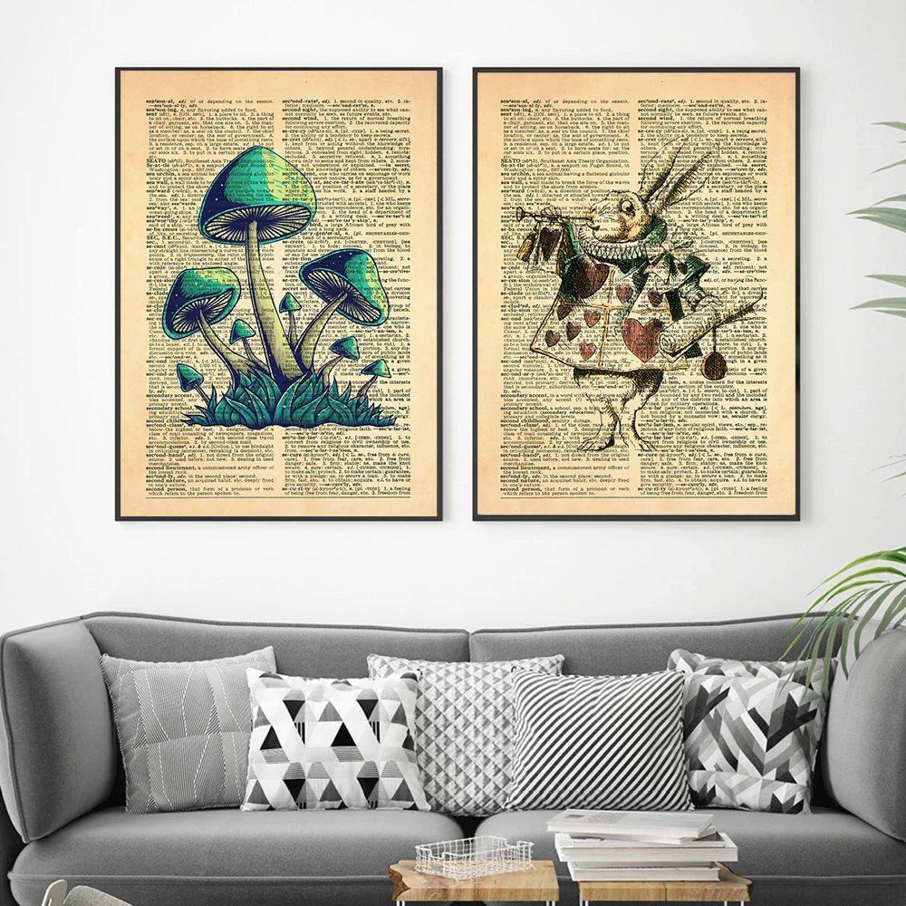 Ретро-постер с кроликом в стране чудес Картина на холсте словаре Художественная