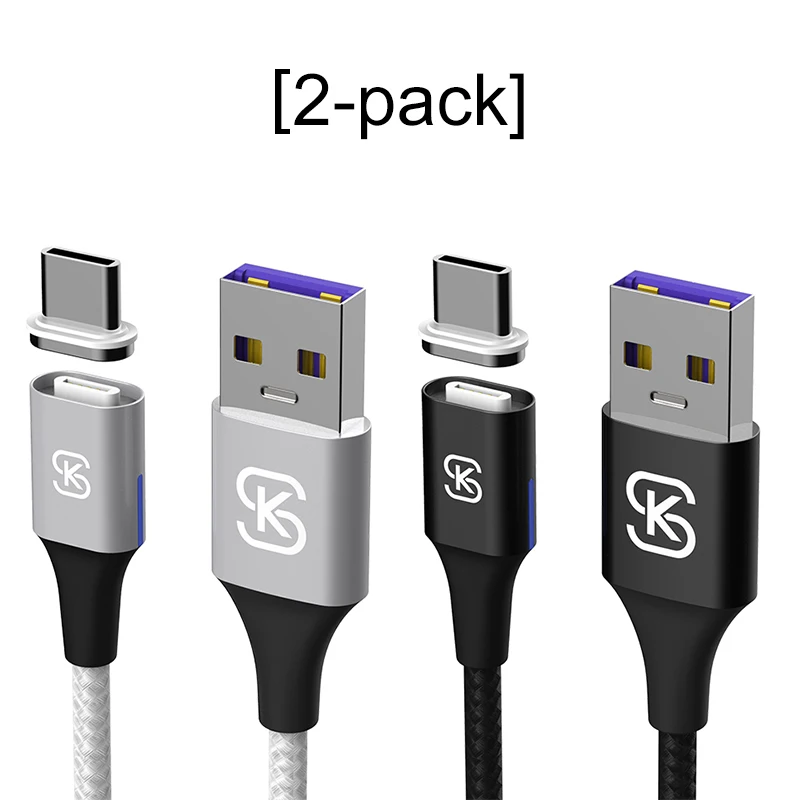 2 pack black silver Магнитные Кабели usb type C 5A QC 4,0 супер быстрая зарядка для huawei P10 20 mate 20 pro honor 10 20 phone Data SIKAI серебристый черный - Цвет: 2 pack black silver