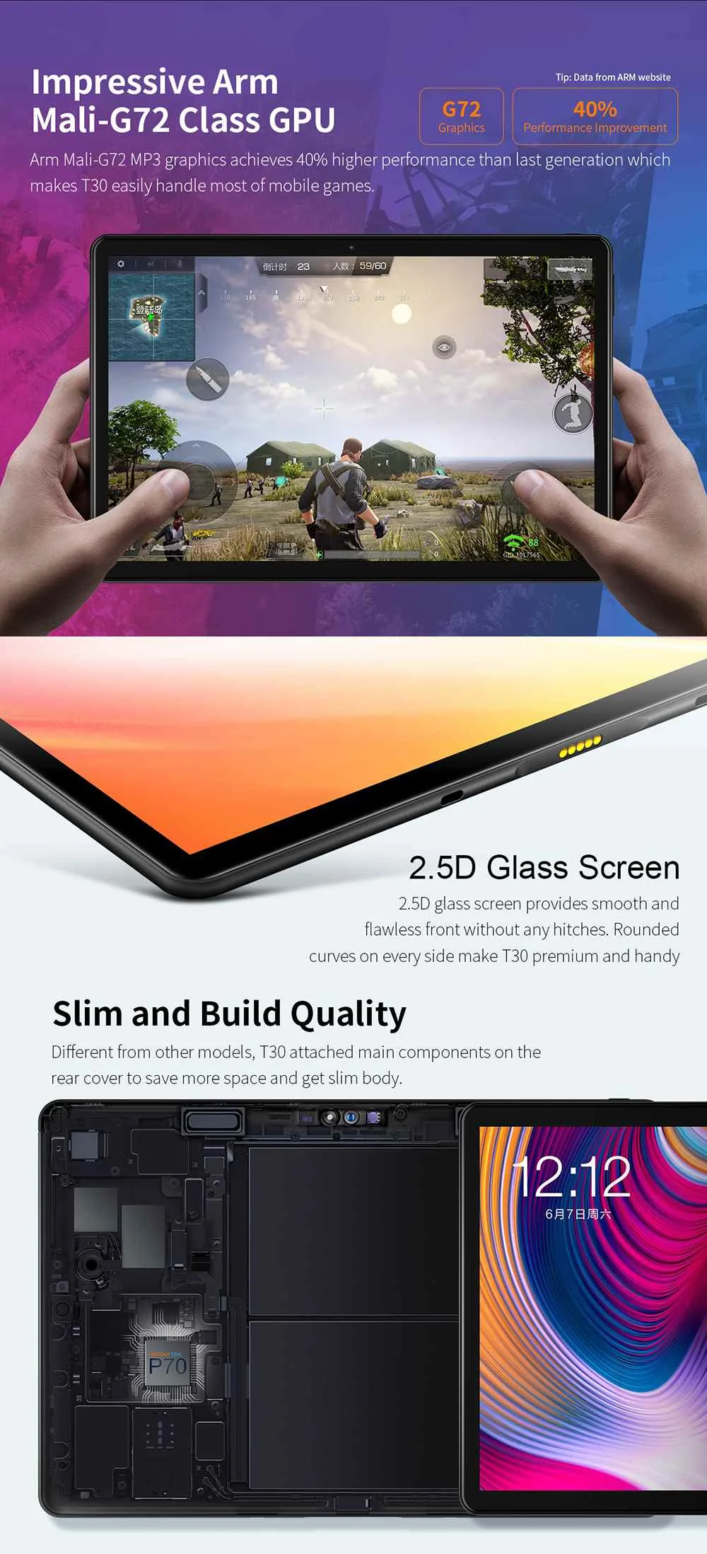 Teclast T30 10,1 дюймов 2.5D планшетный ПК 4 ГБ ОЗУ 64 Гб ПЗУ MTK Helio P70 4G Вызов двойной WiFi Восьмиядерный 1920*1200 ips Android 9,0