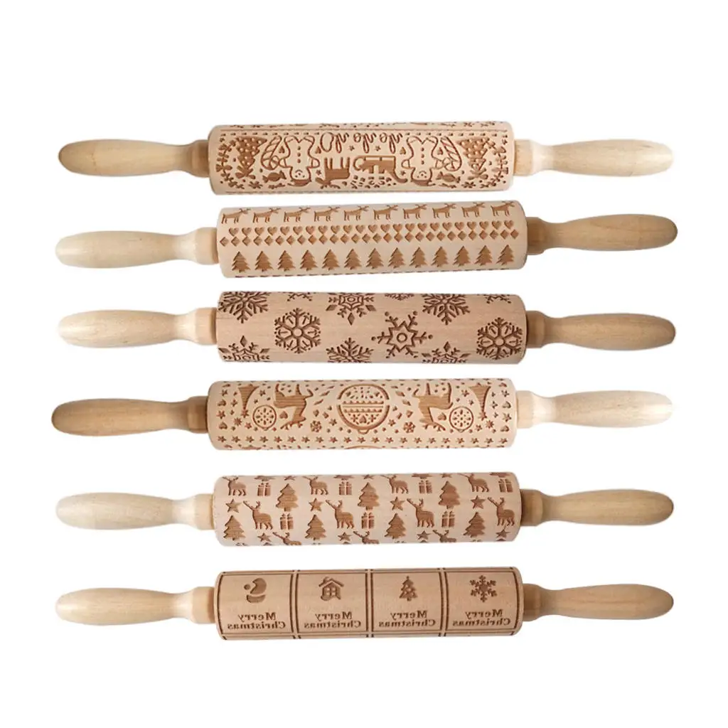 

Wooden Embossing Rolling Pin Engraved Embossed Rolling Pin Roller Stick for Essential Kitchen Utensil Dough Fondant Pastry