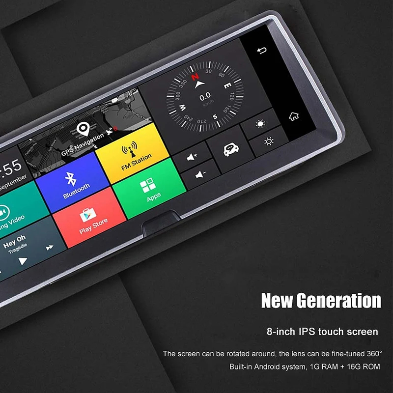 8 дюймов Автомобильный видеорегистратор Android 4G WiFi двойной объектив GPS Navig ADAS