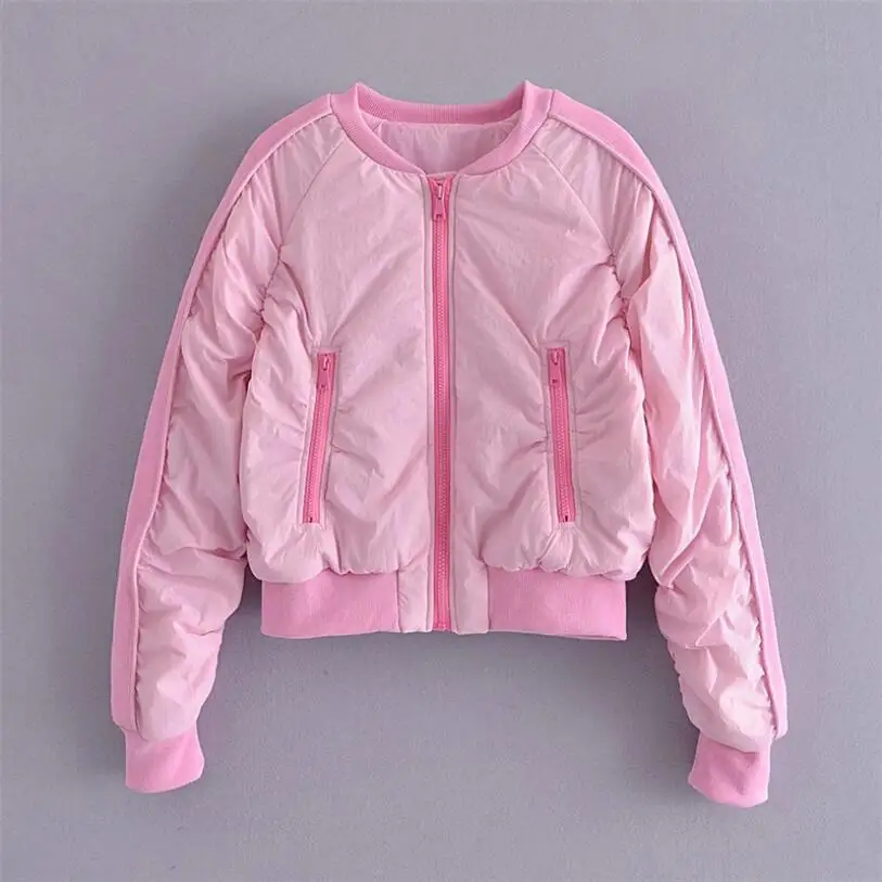 

ZA Women Jacket Women's Clothing All-match Pink Sweet Age-reducing Fashion Bomber Jacket Women Loose Casual Cotton Coat p693